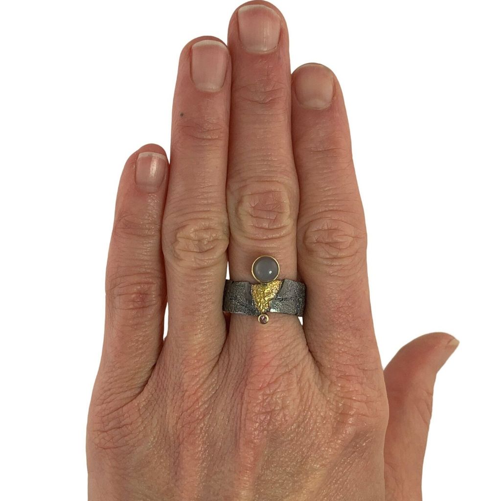 Narrow San Andres Ring + Moonstone + Pink Tourmaline
