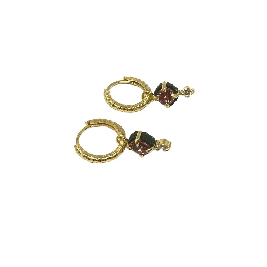 Chroma Gold Hoops + Double Stone Dangle