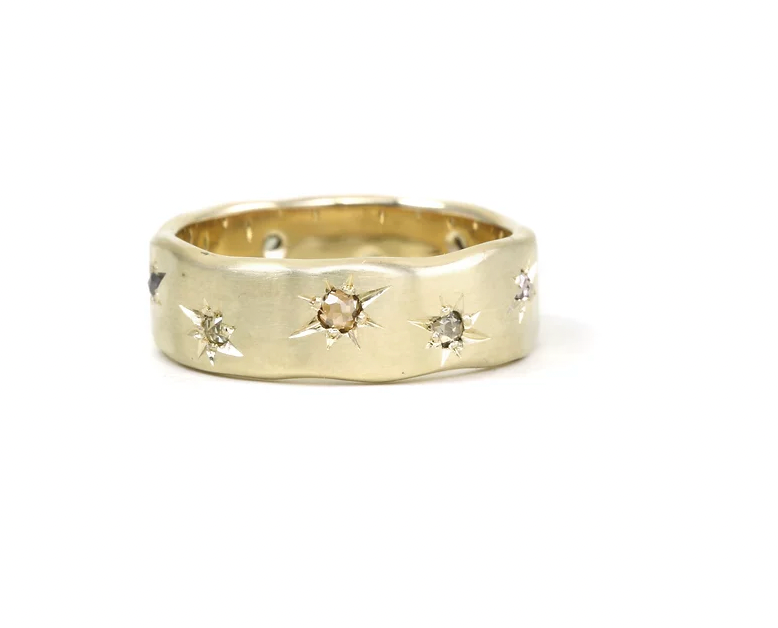 Wide Rustic + Star Rose Cut Diamond Ring