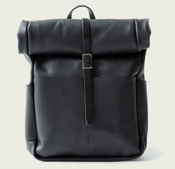 black leather rolltop backpack Limited | Handmade | Laptop Backpack 25 inches (63 cm)Width Waxed Canvas and Leather Roll