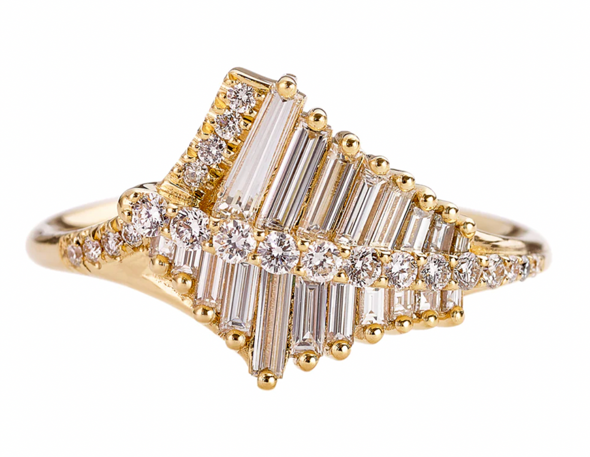 Asymmetrical Baguette Cluster Ring