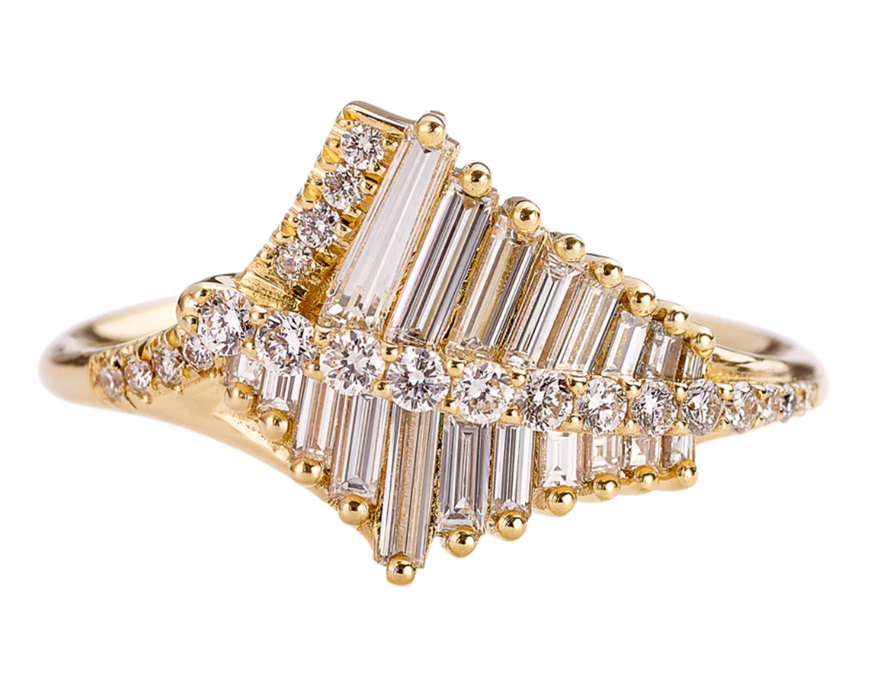 Asymmetrical Baguette Cluster Ring