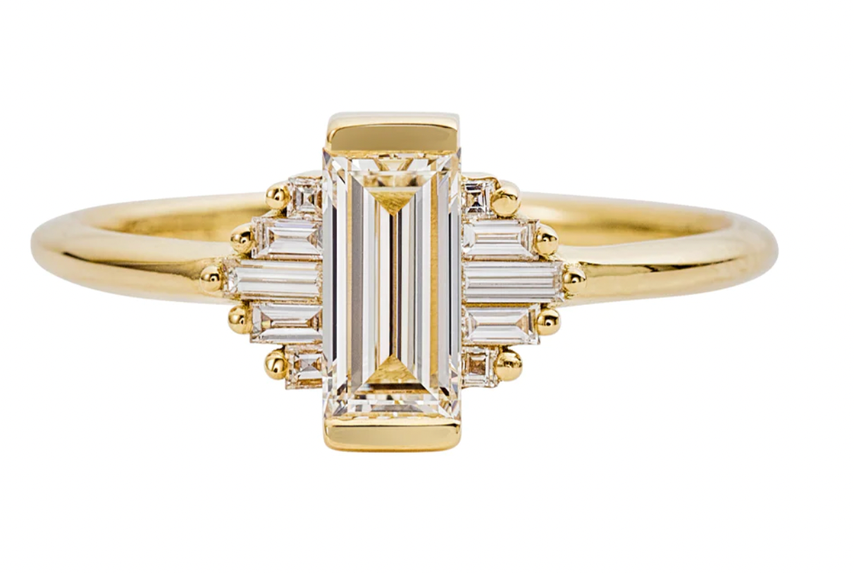 Classic Art Deco + Baguette Diamond Ring