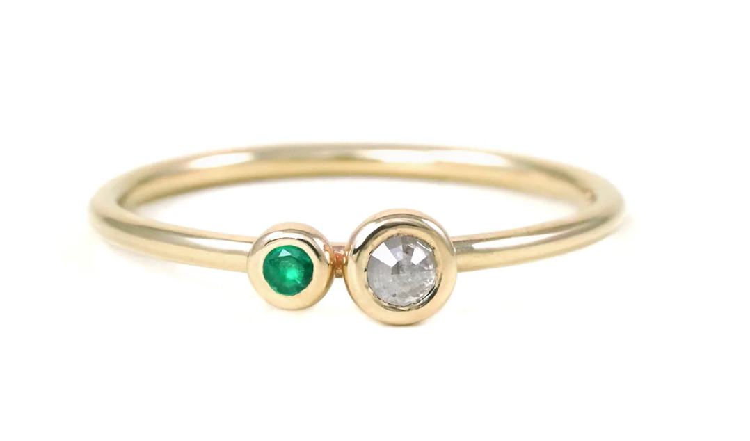 Emerald + Diamond Double Bezel Ring