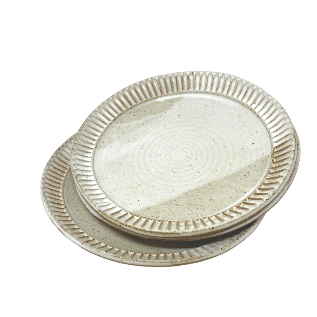Fluted White Speckled Dinner Plate