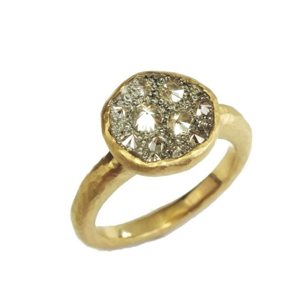 Gold Crater Ring + Inverted Diamonds