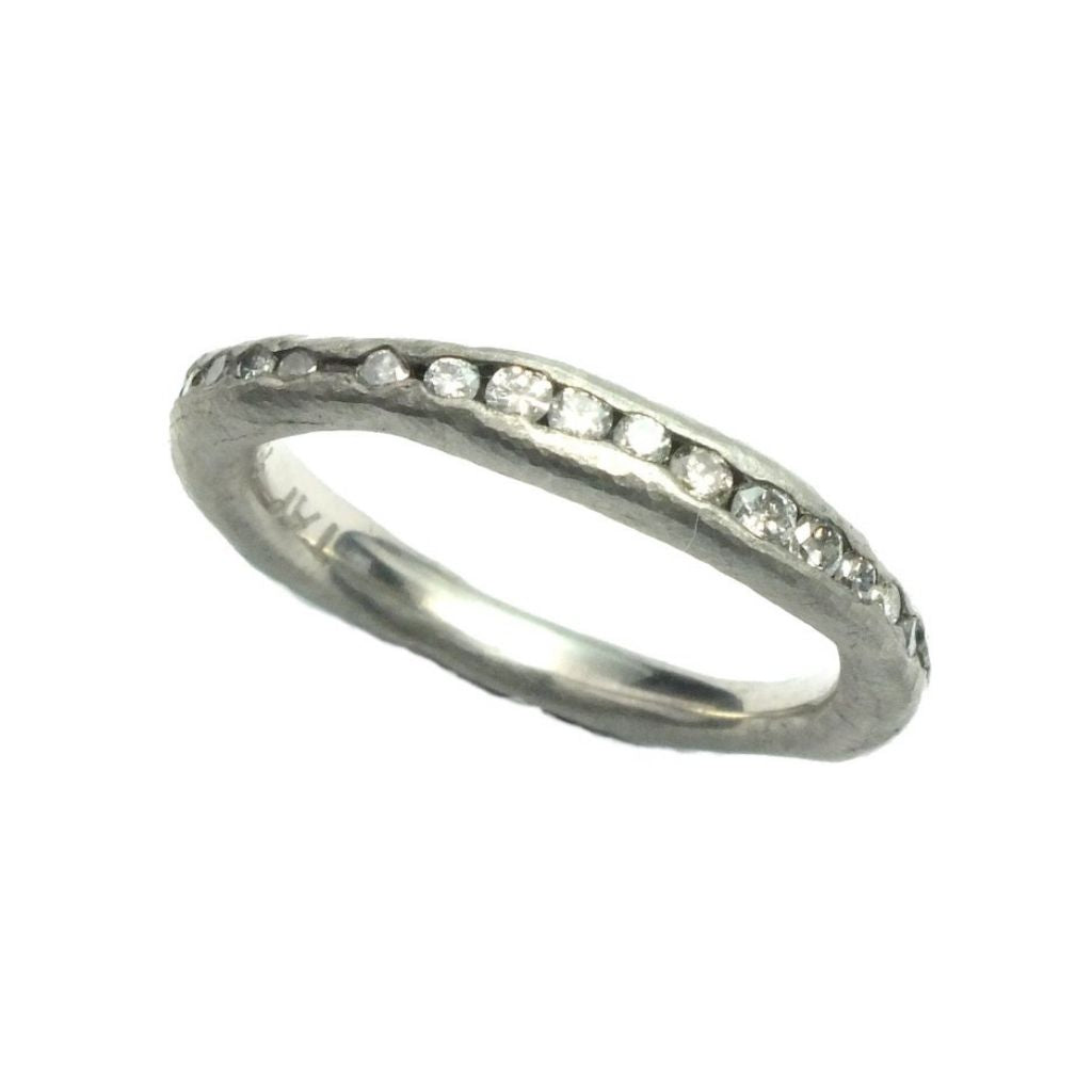 Platinum Irregular Channel Ring with Diamonds