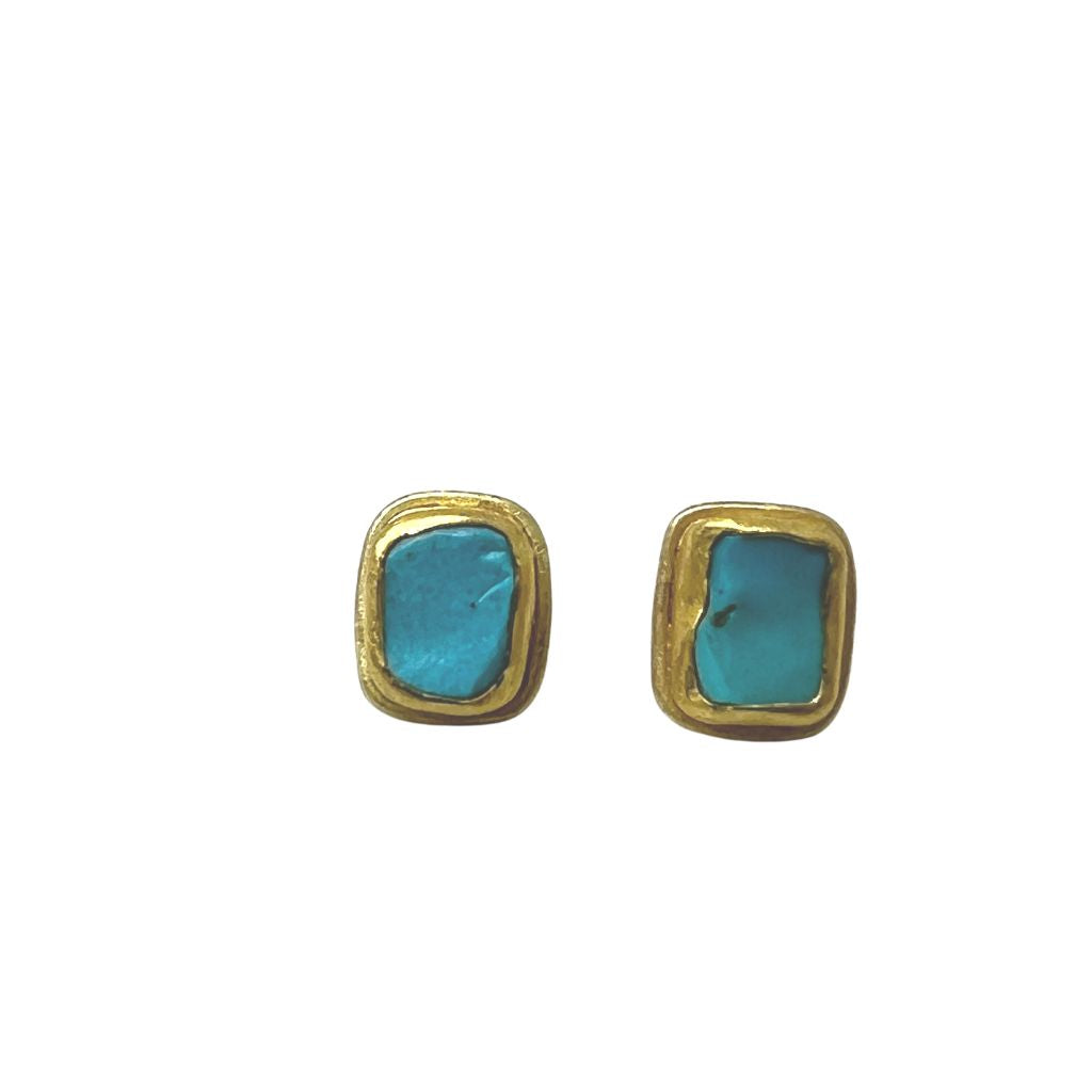 Rough Cut Turquoise + Gold Earrings