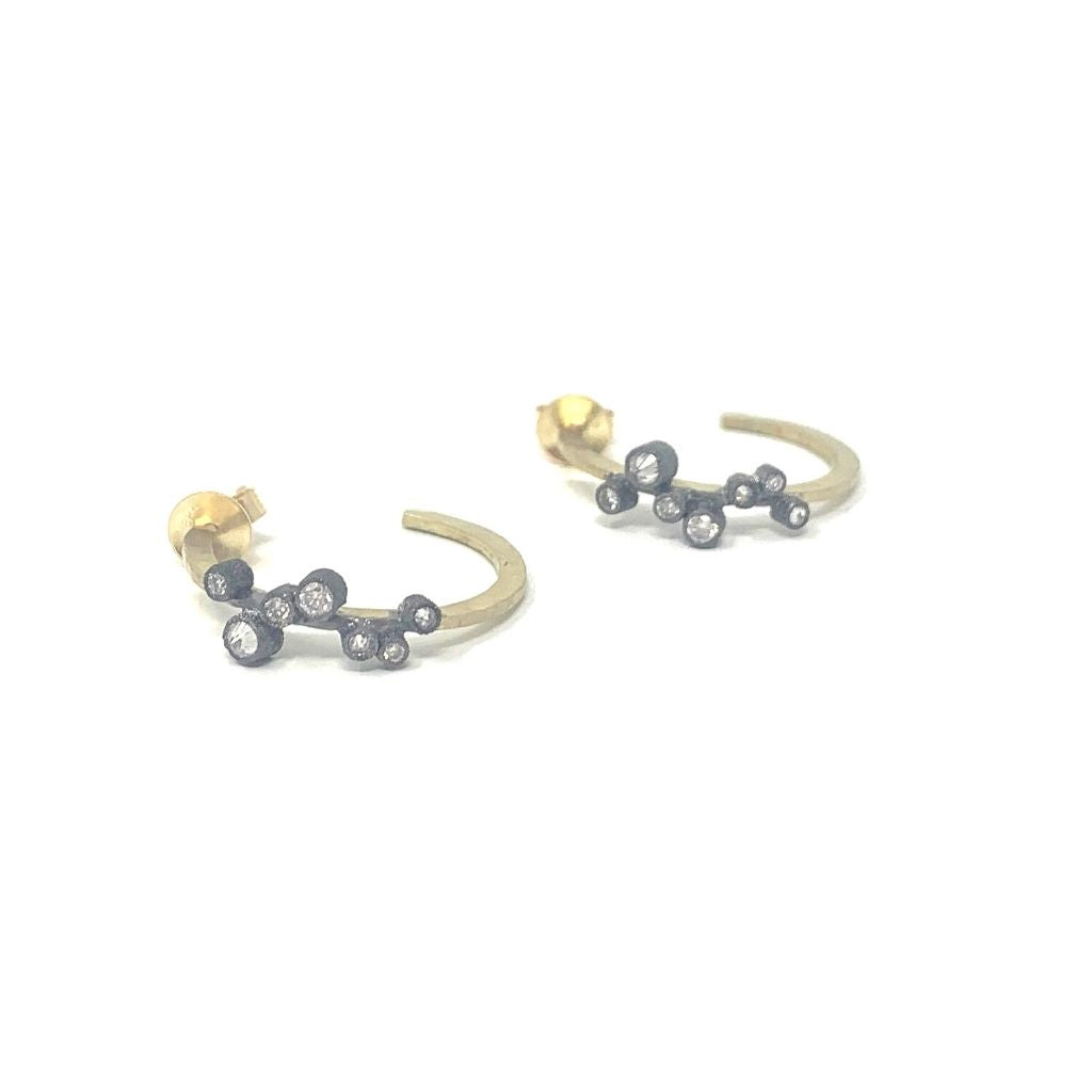 Yellow Gold Hoop Earrings with Inverted Diamonds
