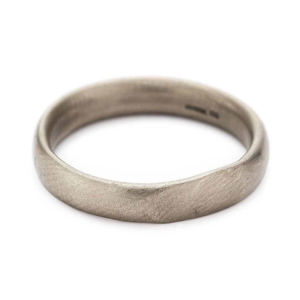 Oval Section Men's Wedding Band in White Gold