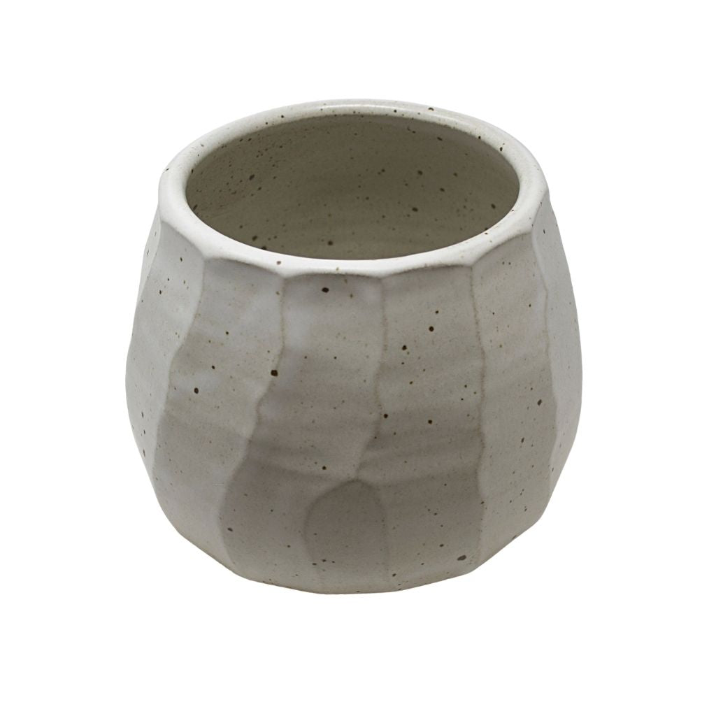 Handmade Ceramic Facet Small Planter + Speckled White
