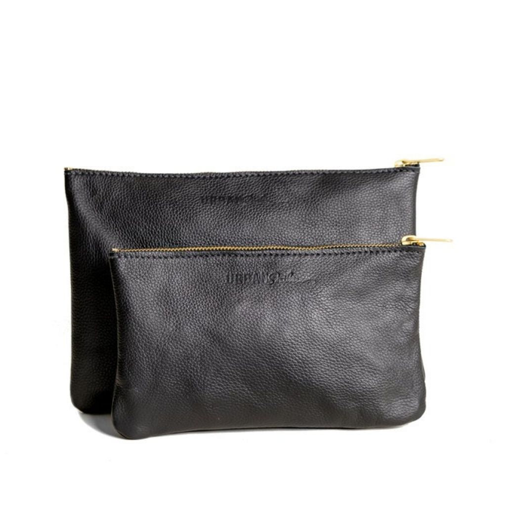 Black Zipper Pouch + Leather
