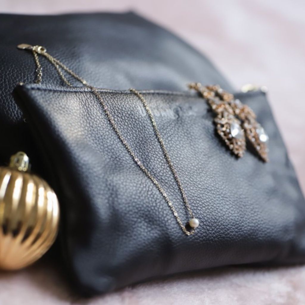 Black Zipper Pouch + Leather