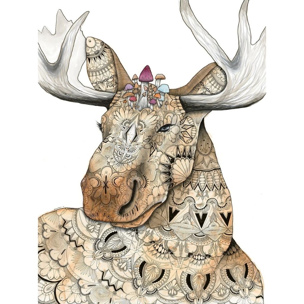 Moose with Mushrooms Print