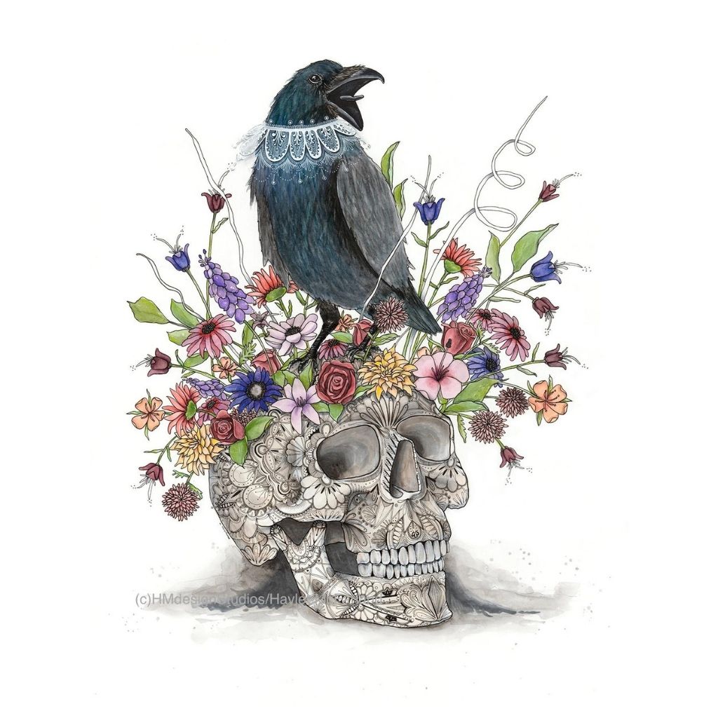 Crow + Skull Print
