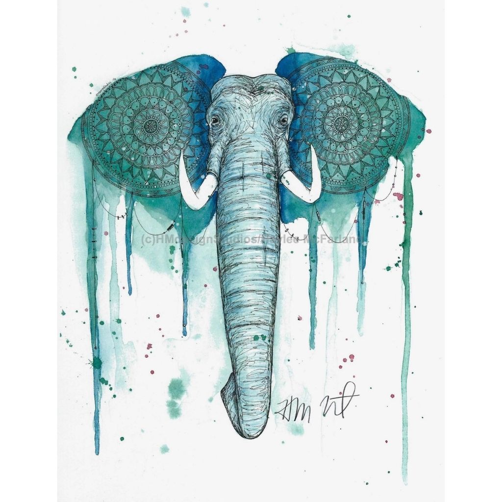 Teal Elephant Print