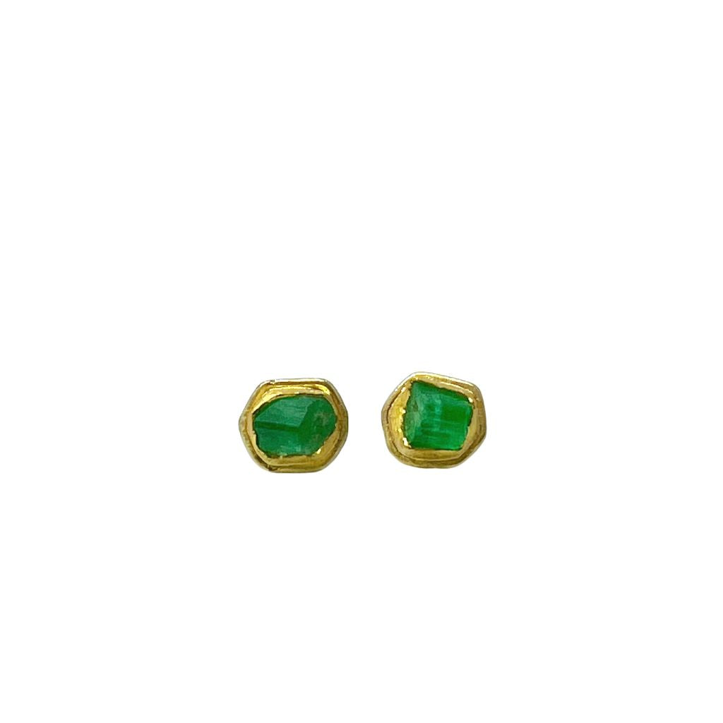 Rough Cut Emerald + Earrings