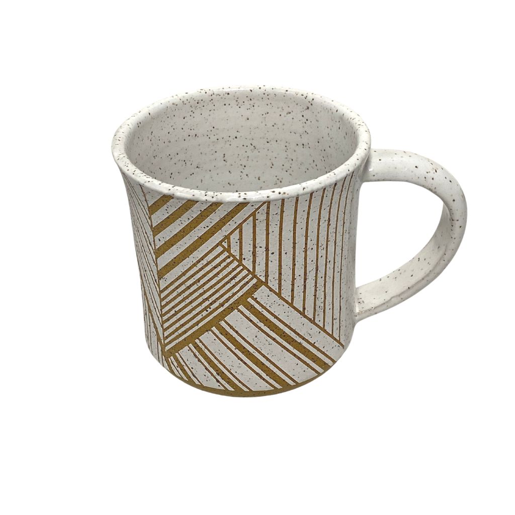 Striped Geometric Mug + Tan & White