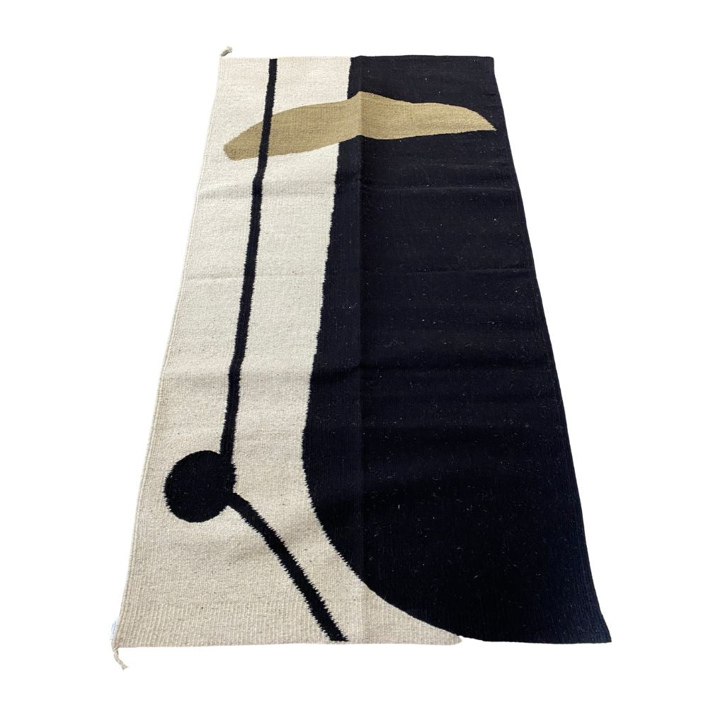 Woven Rug + Black Line + Tan Half Circle