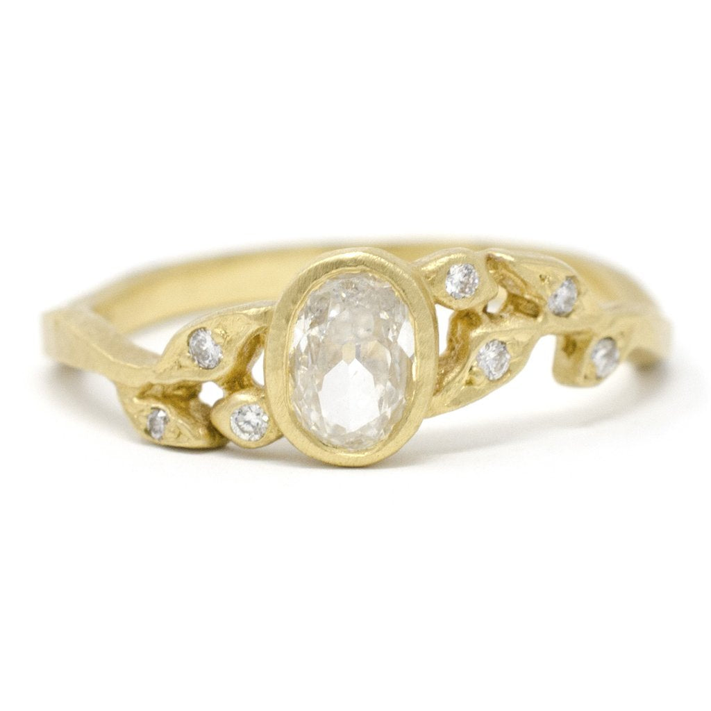Dainty Vine Oval Diamond Leaf Ring