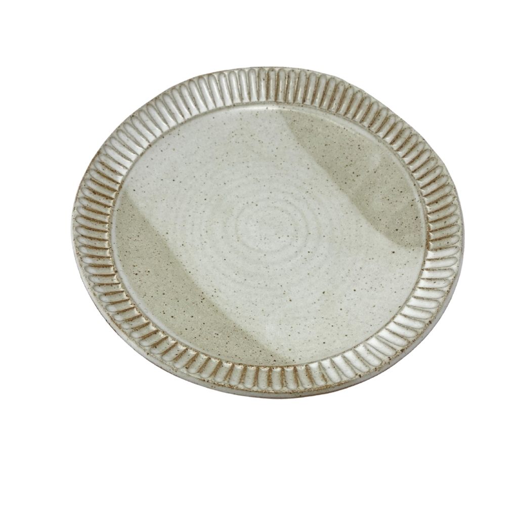 Fluted White Speckled Dinner Plate