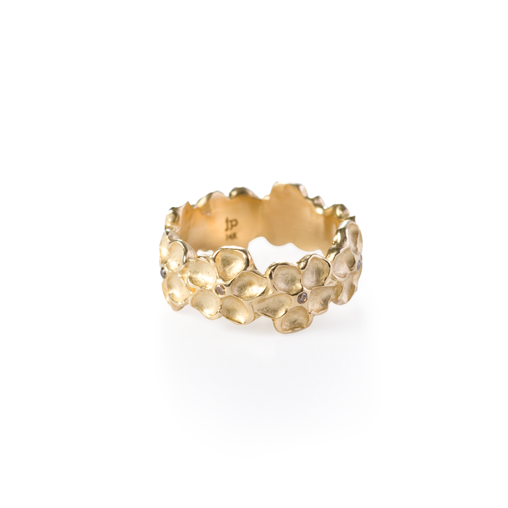 Impatiens Wide Band Ring + 18k Gold + Cognac Diamonds