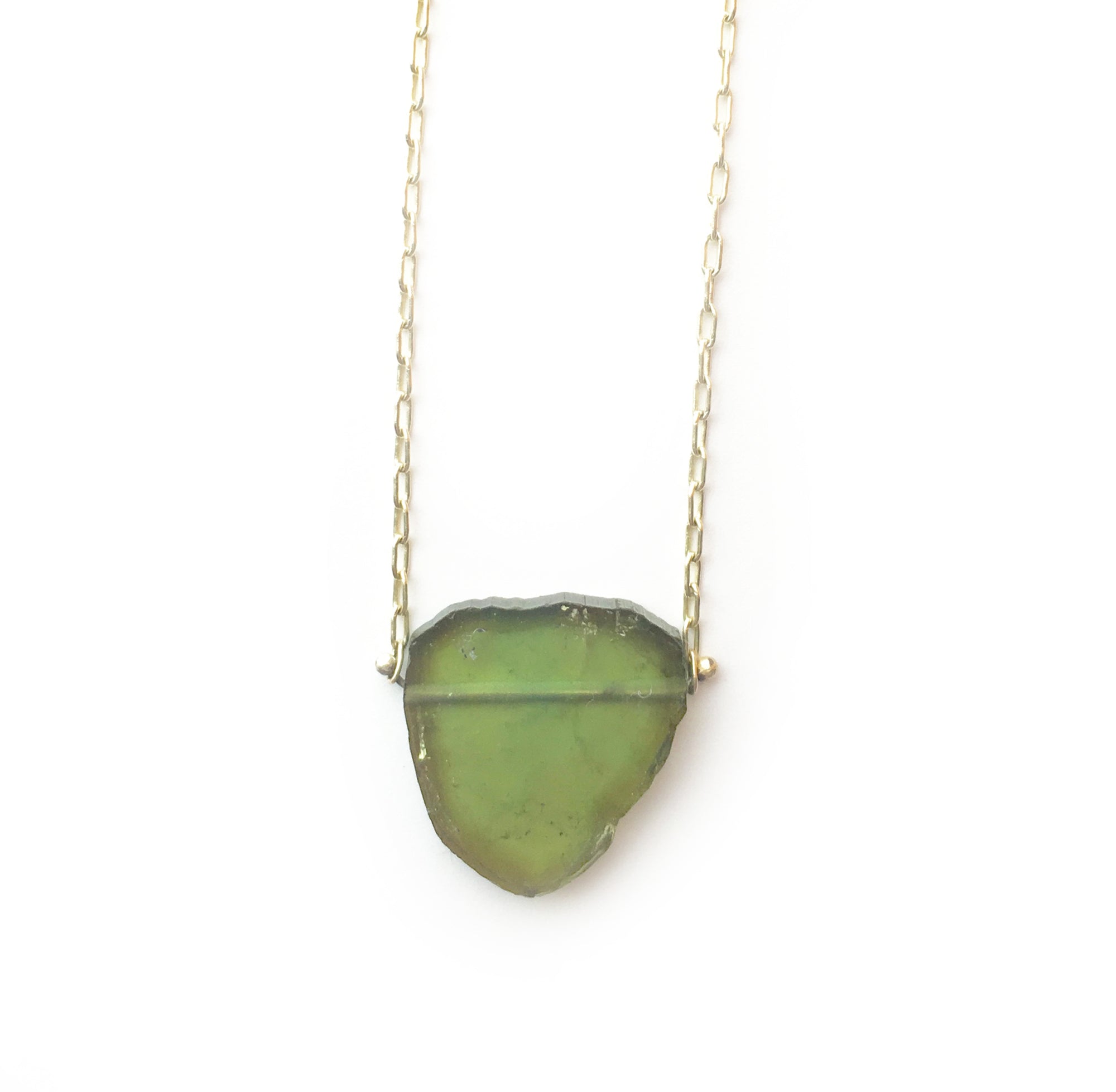 Green Tourmaline Slice Pinned Necklace